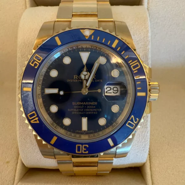 MINT Rolex Submariner 116618LB - Yellow Gold Blue - 2018 - Box, Papers, Links