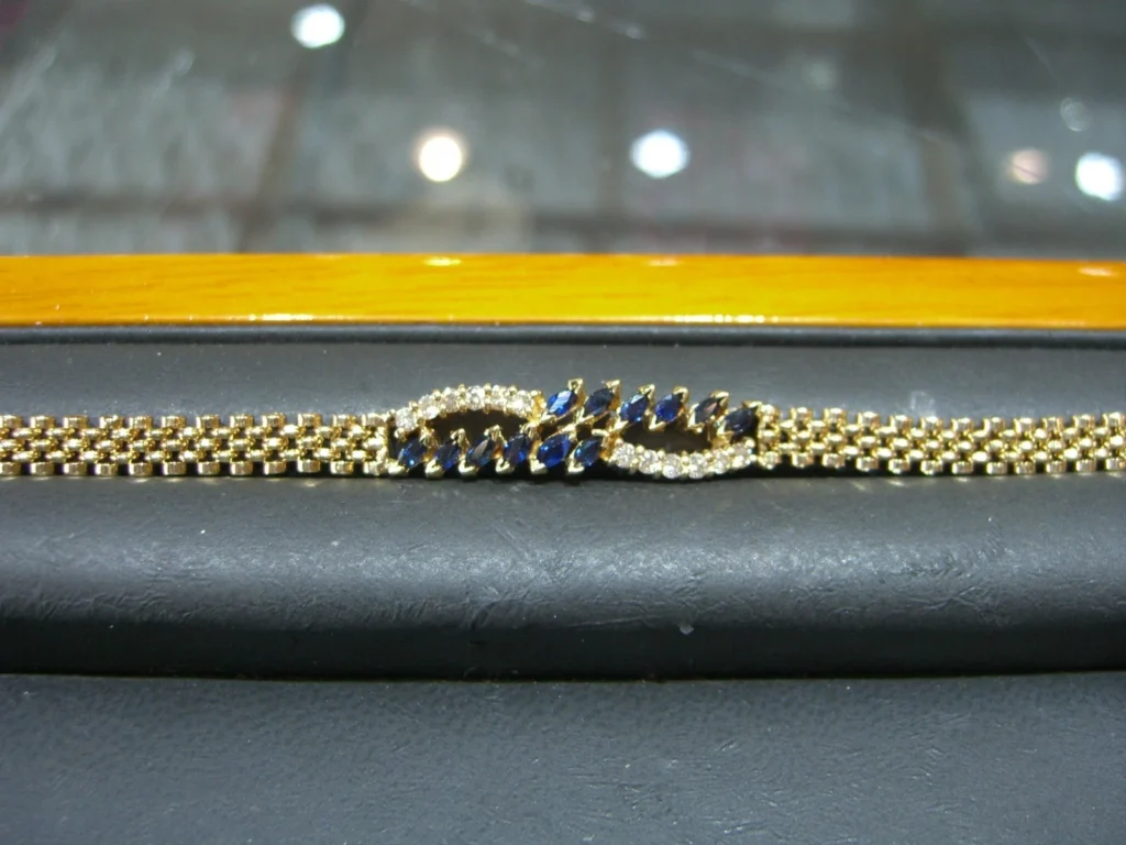 Fine Diamond & Sapphire Rolex Link Bracelet – 14K Yellow Gold – 7″
