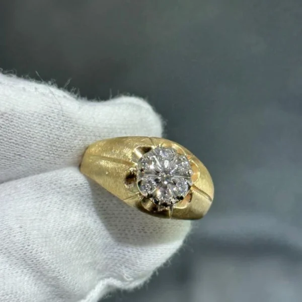 14k Yellow Gold & Diamonds Round Rolex Design Cluster Halo Band Ring Size 10